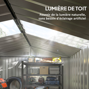 Abri de jardin 4,9 m² double porte coulissante fondation incluse - 277 x 195 x 192 cm - tôle acier ondulée gris clair