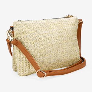 Bolso de rafia beige con tachas y doble asa