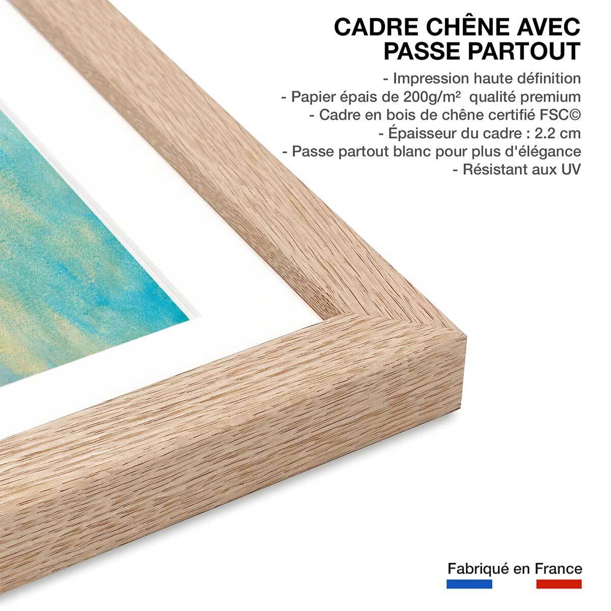 Affiche Soleil sur l'azur Affiche + cadre en bois - Chêne