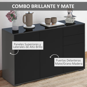 Aparador para Salón Aparador de Entrada con 3 Puertas 2 Cajones y Estante Ajustable Armario de Almacenamiento para Cocina Sala 117x36x74 cm Negro