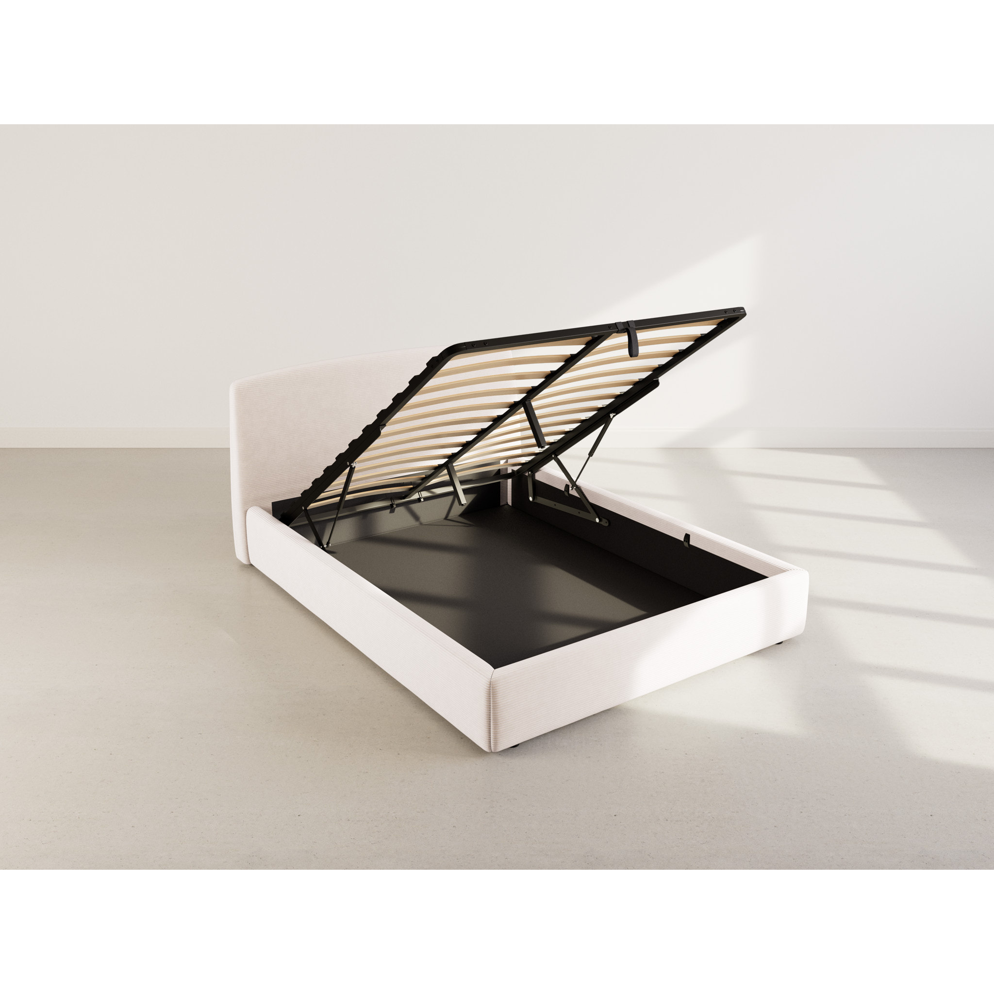 Juliette - lit coffre - 160x200 cm - en velours côtelé - Beige