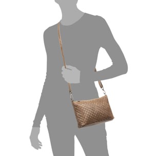 Zia Borsa a tracolla Donna. Pelle autentica Camoscio Incisione Geometrica.