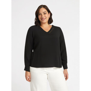 Fiorella Rubino - Blusa con cuello de pico y viscosa LENZING™ ECOVERO™ - Negro