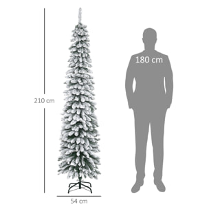 HOMCOM Árbol de Navidad Artificial 210 cm con Nieve Ignífugo con 490 Ramas Hojas de PVC Base Plegable y Soporte Metálico Decoración Navideña para Interiores Verde