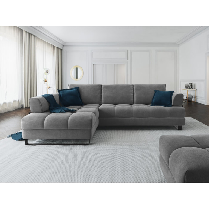 Canapé d'angle gauche convertible avec coffre de rangement "Clinton" 5 places en velours gris foncé