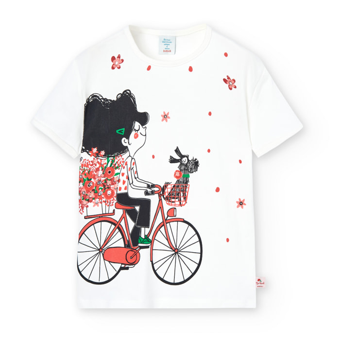 Camiseta niÃ±a estampada, mangas cortas, blanco, 418137