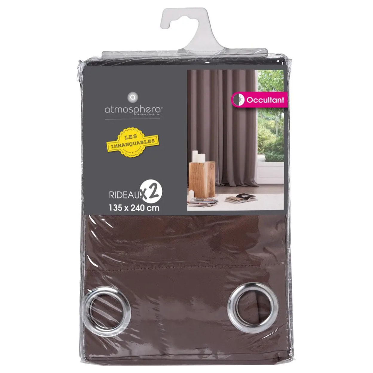 Lot de 2 rideaux occultants gris taupe 135x240cm
