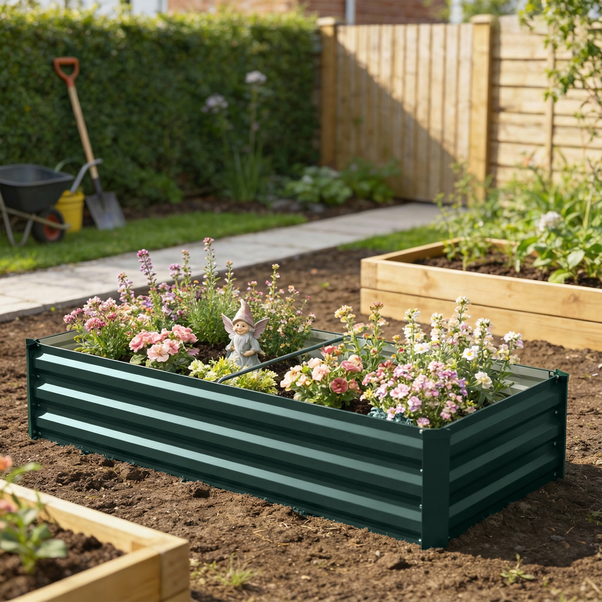Jardinière rectangulaire carré potager dim. 150L x 70l x 30H cm acier ondulé vert