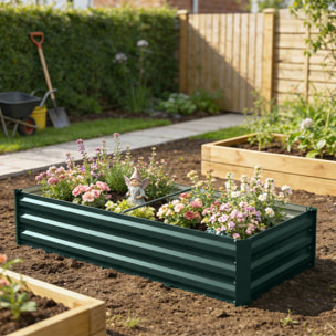 Jardinière rectangulaire carré potager dim. 150L x 70l x 30H cm acier ondulé vert