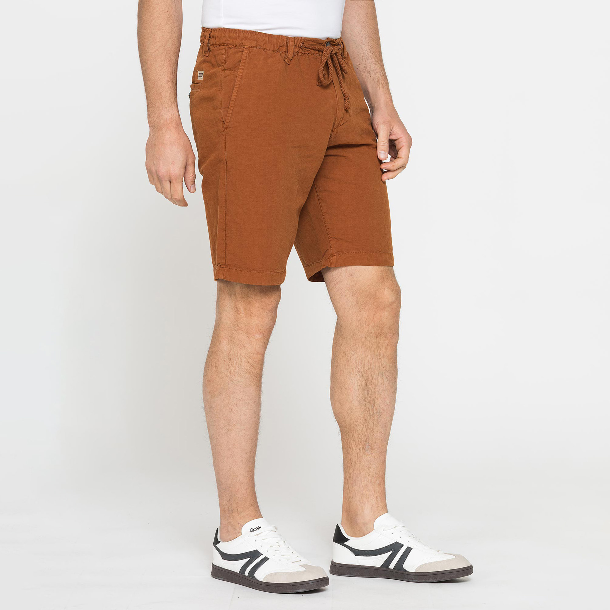 BERMUDA CHINO IN TESSUTO LINO E COTONE CON COULISSE