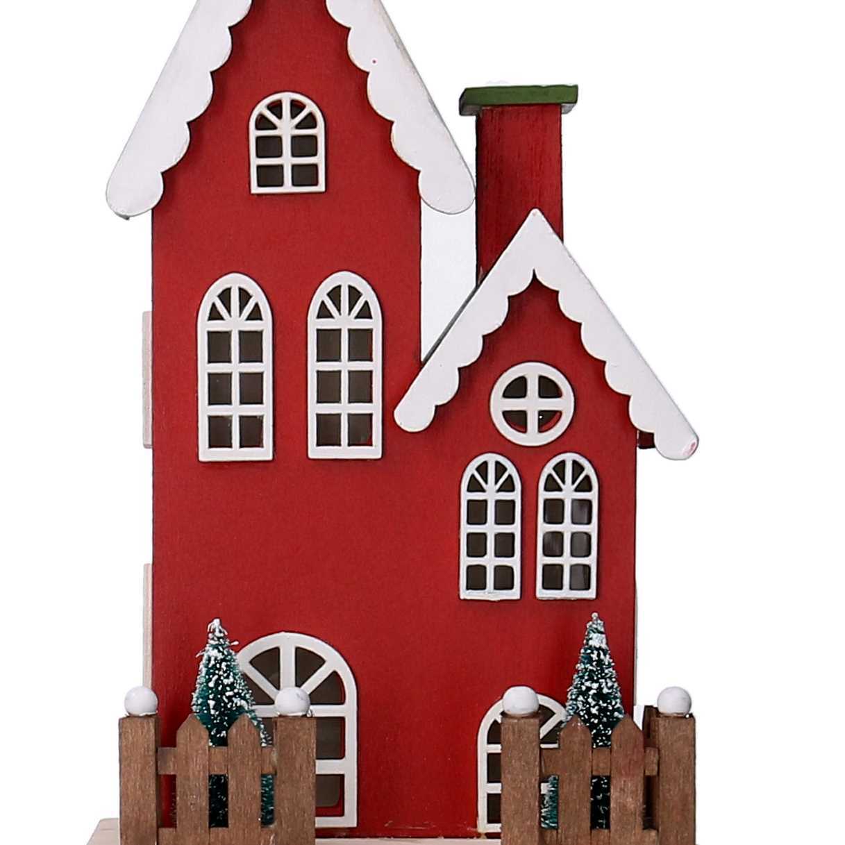 Casetta in legno rosso con led cm13x11,5h45,5