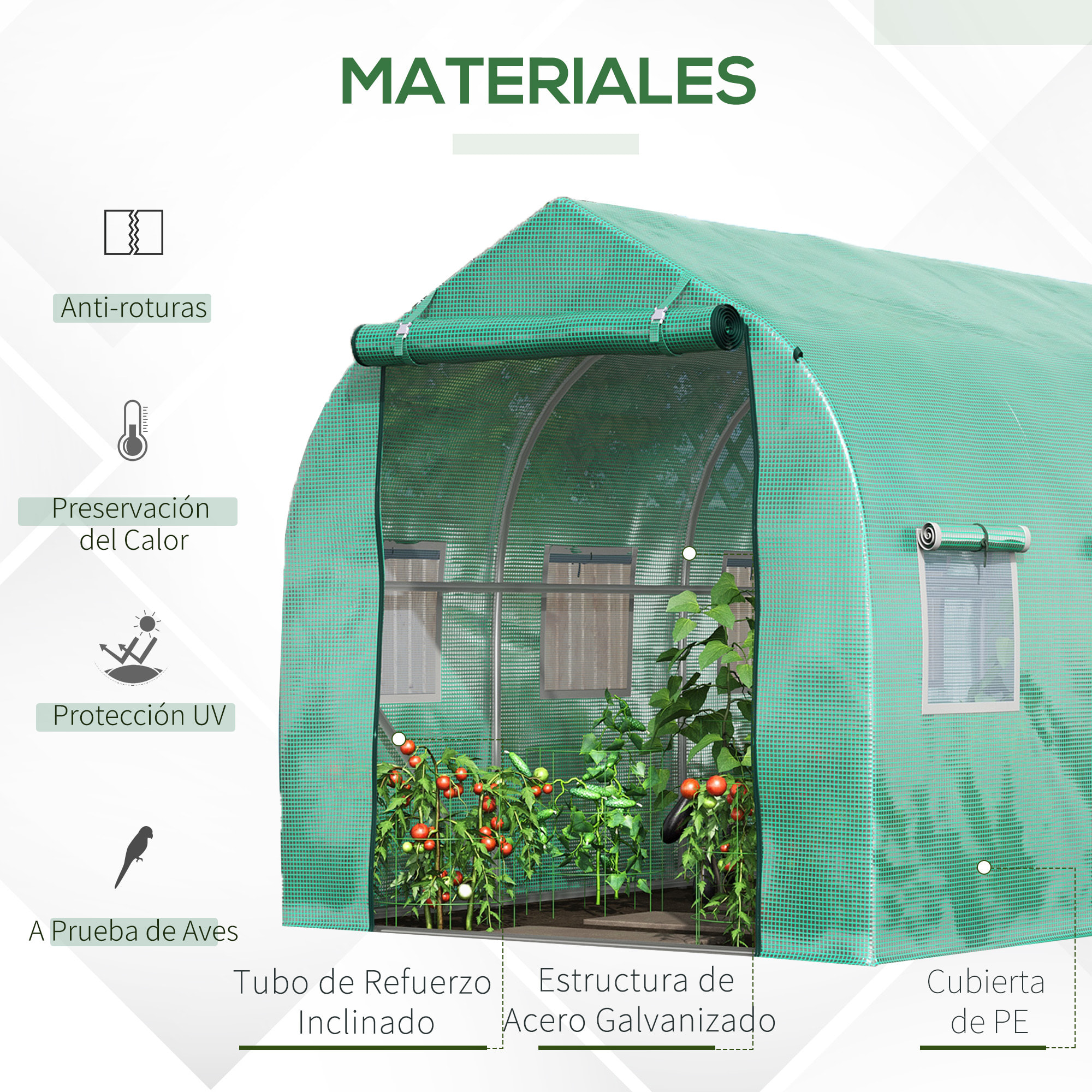 Invernadero de Exterior 3x2x2 m Invernadero de Túnel con 6 Ventanas de Malla y Puerta Invernadero de Huerto para Patio Jardín Verde