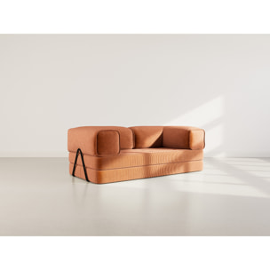 Poppy - canapé 3 places convertible en velours côtelé - Terracotta