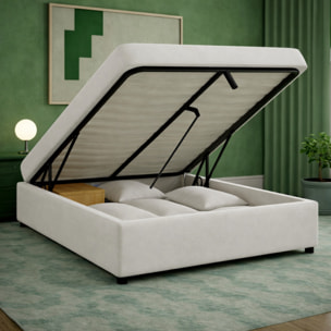 Lit coffre Cancun | Espace de Stockage jusqu'à 900 L | Robuste et Large Angle d’Ouverture | Simili-Cuir | Blanc
