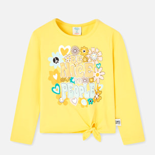 Camiseta elÃ¡stica niÃ±a estampada, manga larga, amarillo