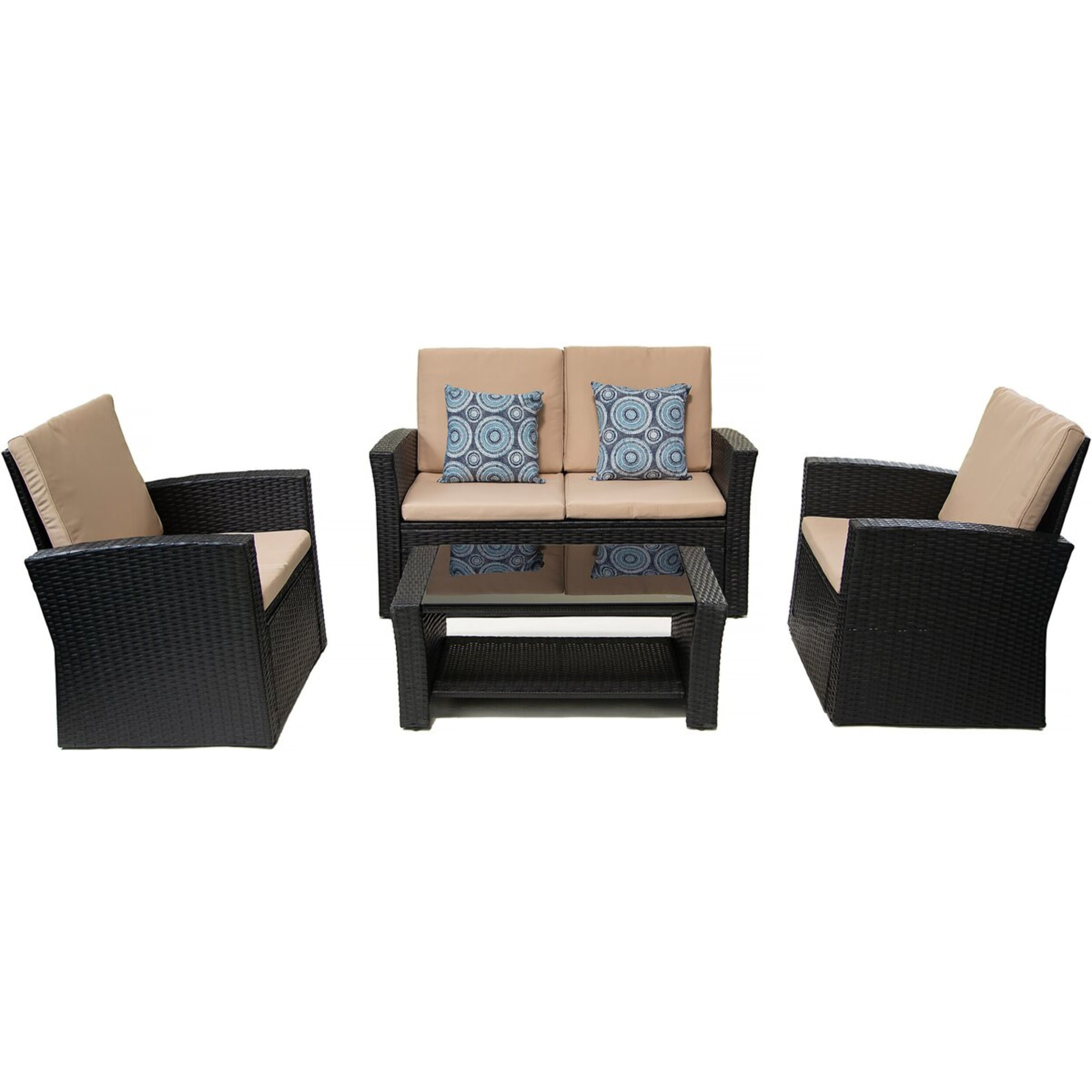 Ensemble de meubles de terrasse "Ilana" - 4 pièces - Osier - Noir