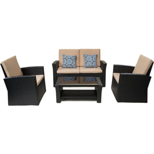 Ensemble de meubles de terrasse "Ilana" - 4 pièces - Osier - Noir