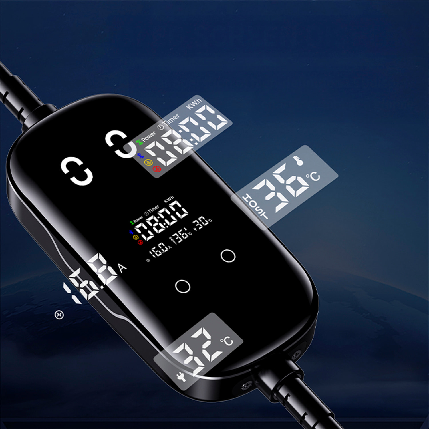 Caricabatterie G01 per auto elettrica Tipo 2, EV e PHEV, con 32A e 7KW. APP di controllo e Schermo LCD.