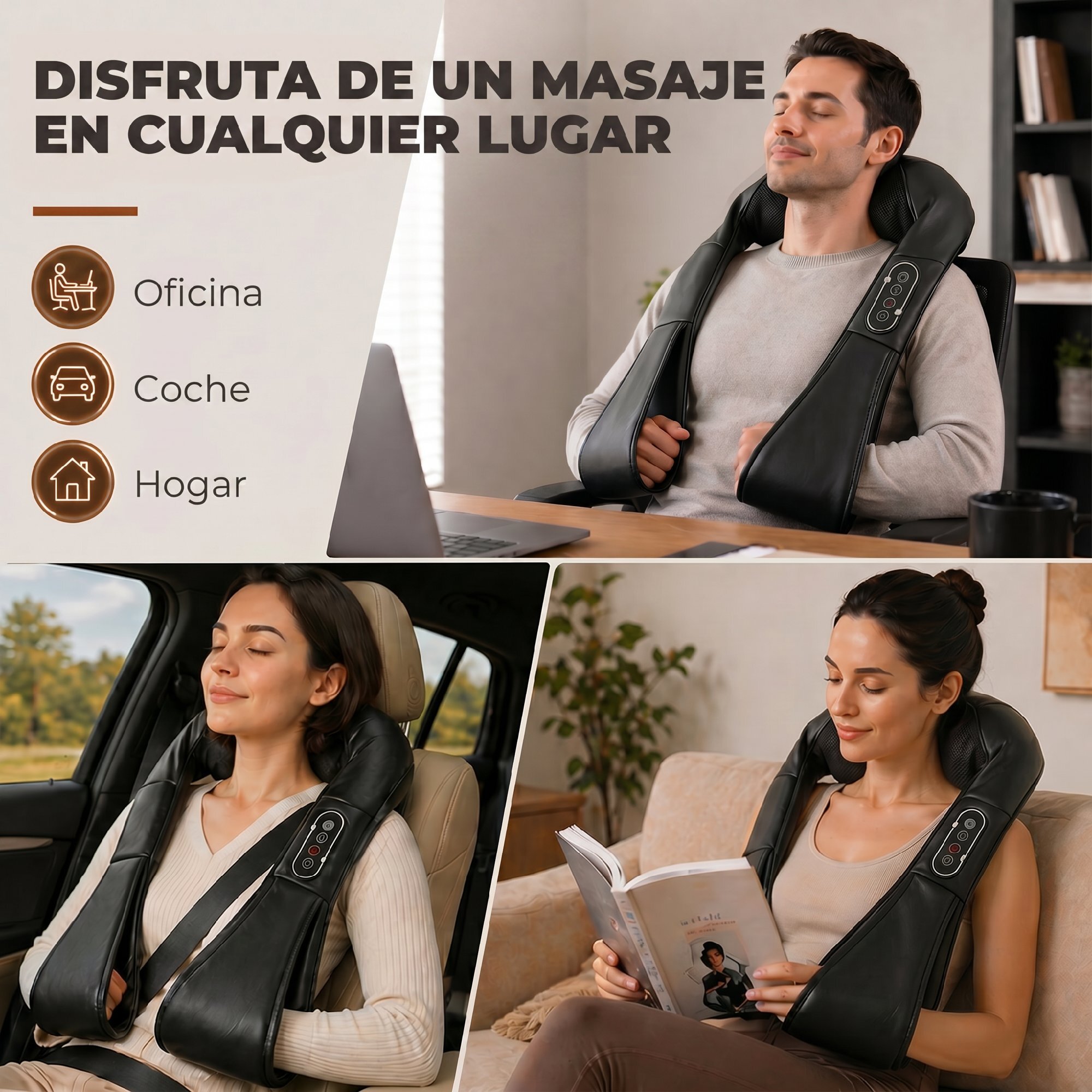 Masajeador Cervical y Espalda con Calor y 8 Nodos Shiatsu, 3 Intensidades de Amasamiento 3D Masajeador de Cuello y Hombros, para Aliviar la Fatiga Muscular en Casa, Oficina y Coche