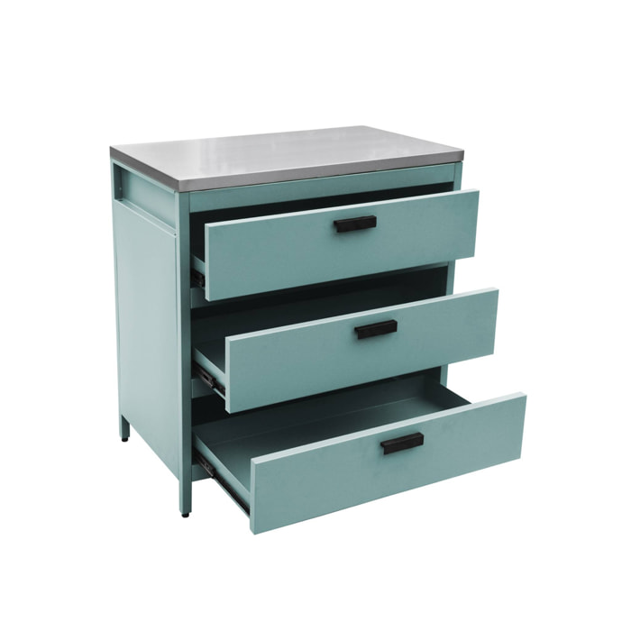 Cuisine d'extérieure en acier bleu gris avec 3 tiroirs L80cm