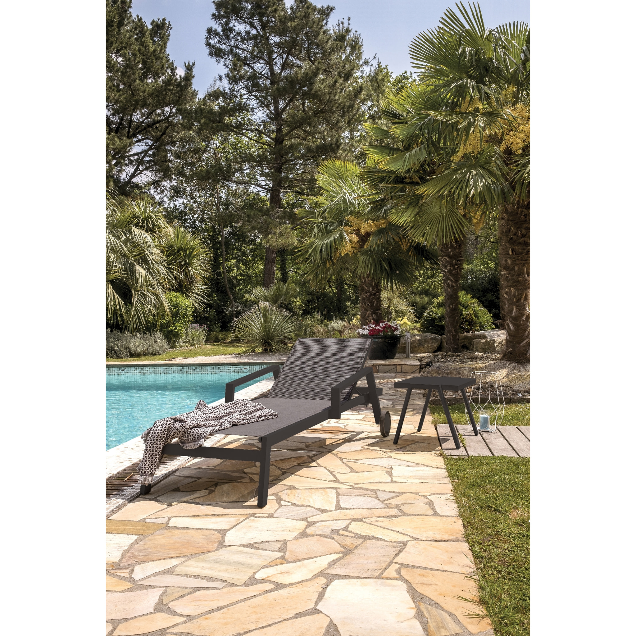 IBIZA - Bain de soleil en aluminium et toile plastifiée anthracite