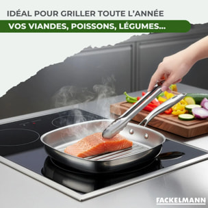 Poêle à Frire 26 cm et Gril 28 cm inox 18/10 Triply et couvercle Fackelmann Vita3