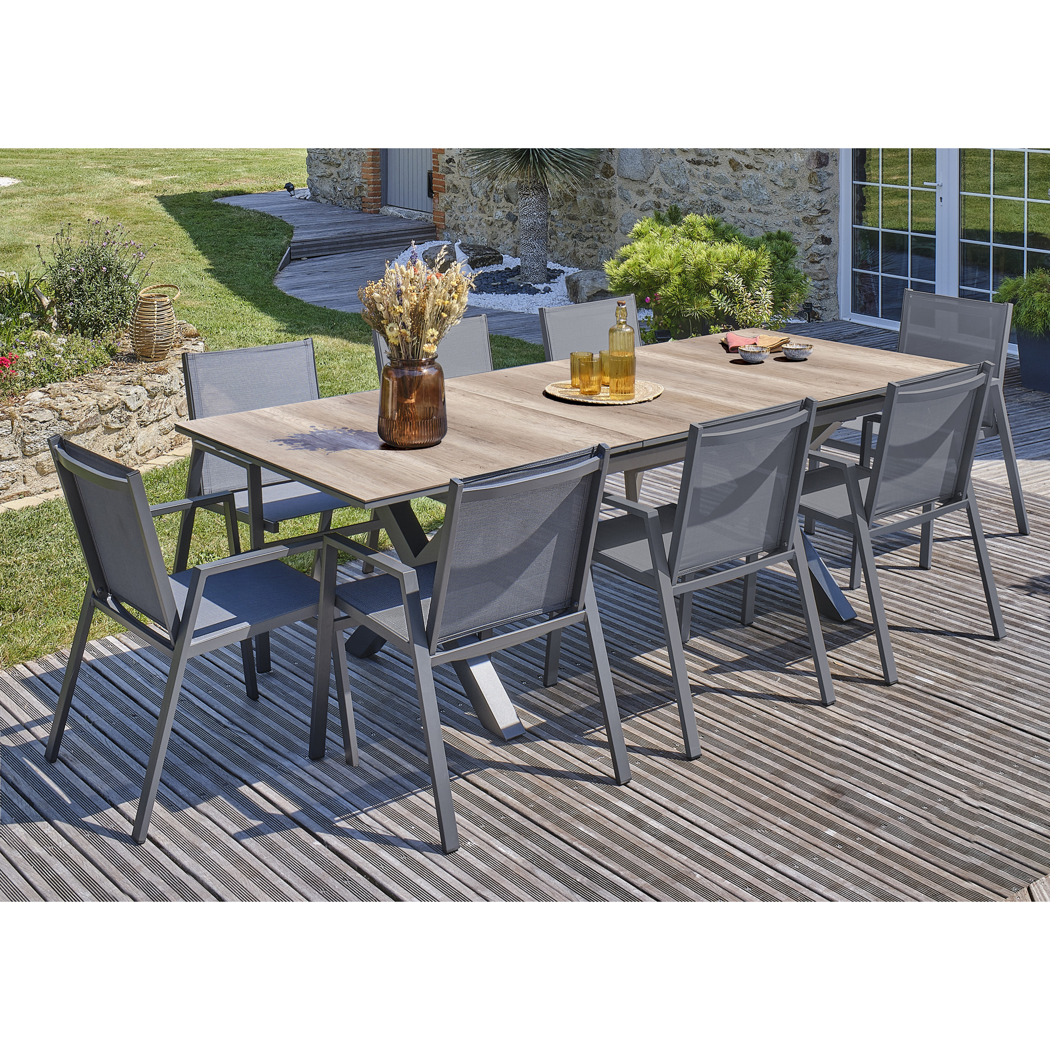 FLORIDE - Ensemble repas de jardin 8 places en aluminium