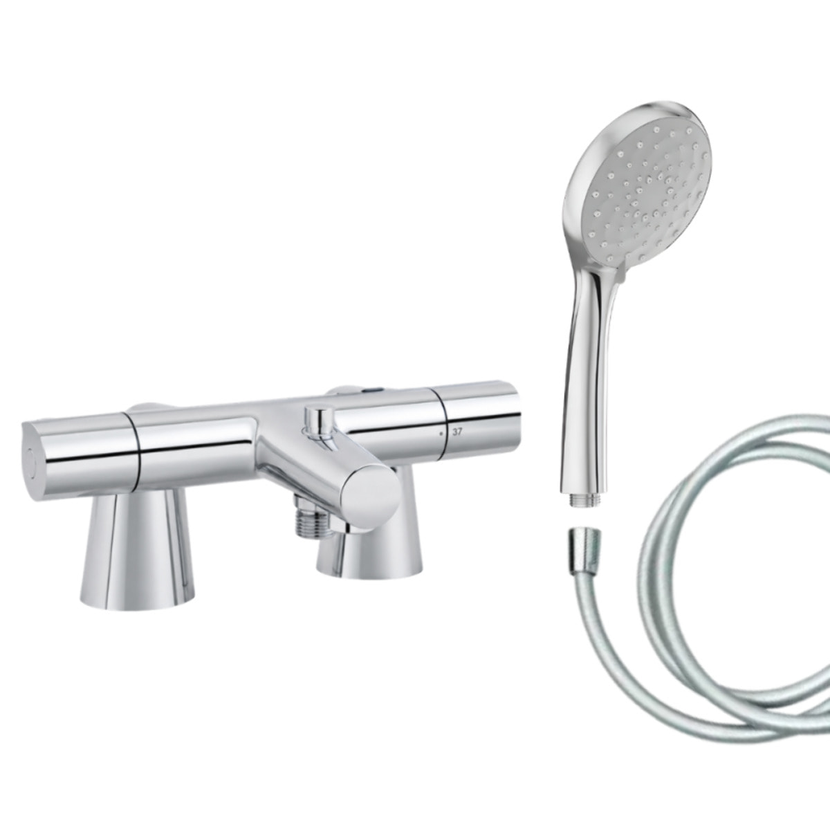 Mitigeur baignoire Simone + pommeau de douche Awaken + flexible de douche lisse + colonnettes