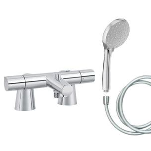 Mitigeur baignoire Simone + pommeau de douche Awaken + flexible de douche lisse + colonnettes