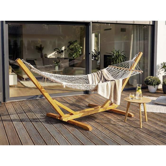 Hamac bois avec toile en macramé "Dallas" - 305 x 120 x 123 cm - Blanc