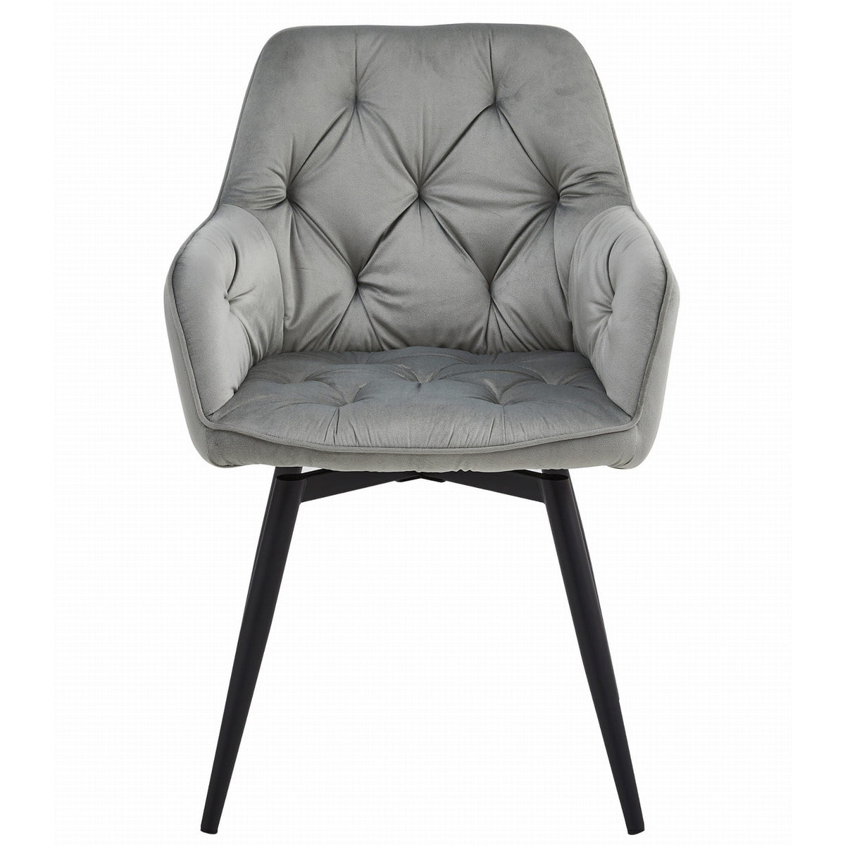 Sedia girevole Jork in velluto grigio argento con gambe nere