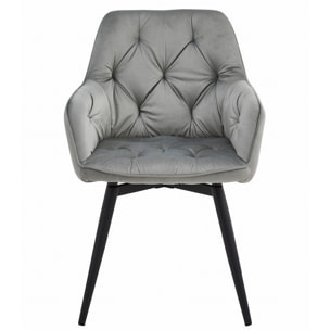 Sedia girevole Jork in velluto grigio argento con gambe nere