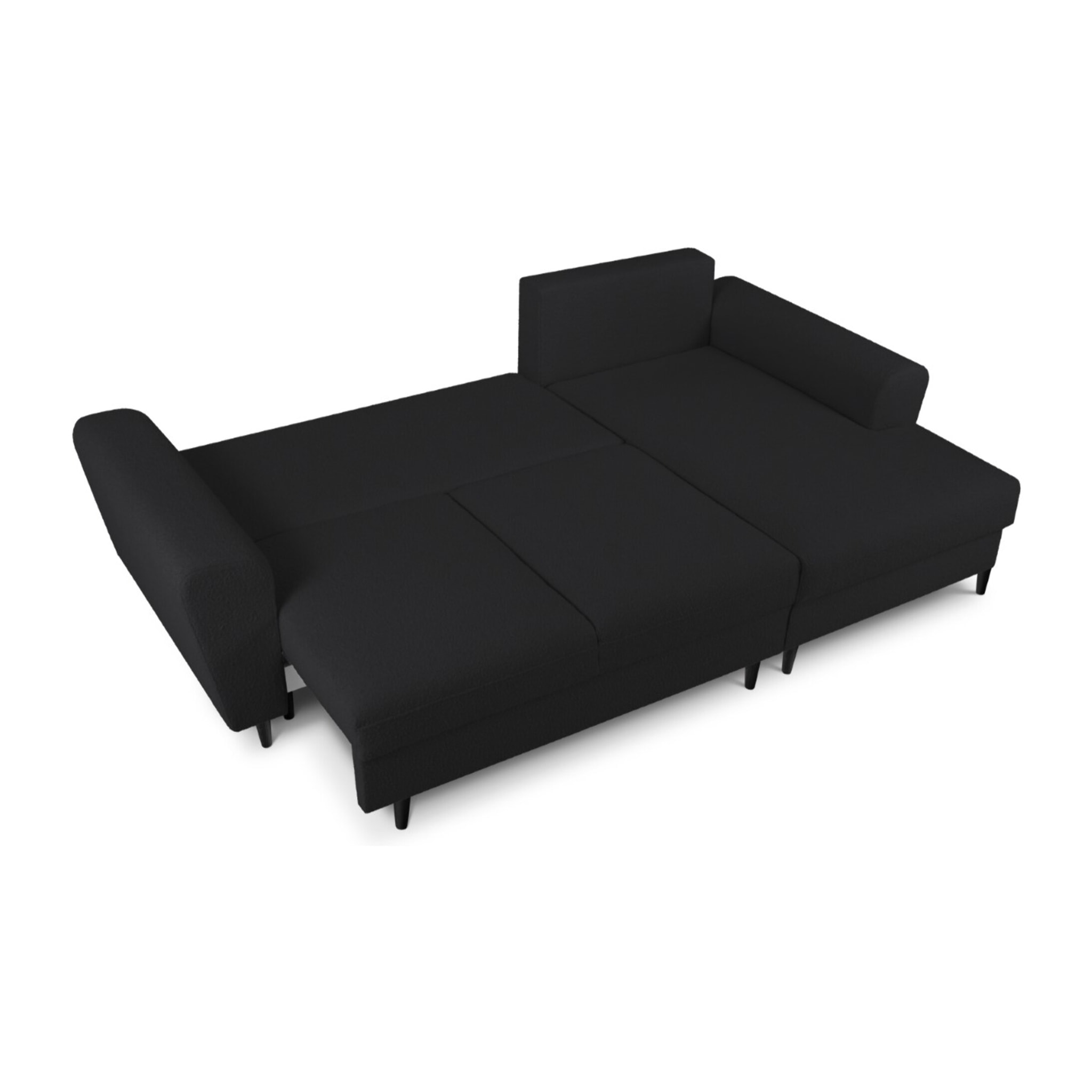 Canapé d'angle droit convertible avec coffre de rangement "Kyoto" 4 places en bouclé noir
