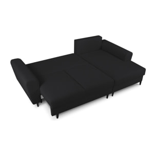 Canapé d'angle droit convertible avec coffre de rangement "Kyoto" 4 places en bouclé noir