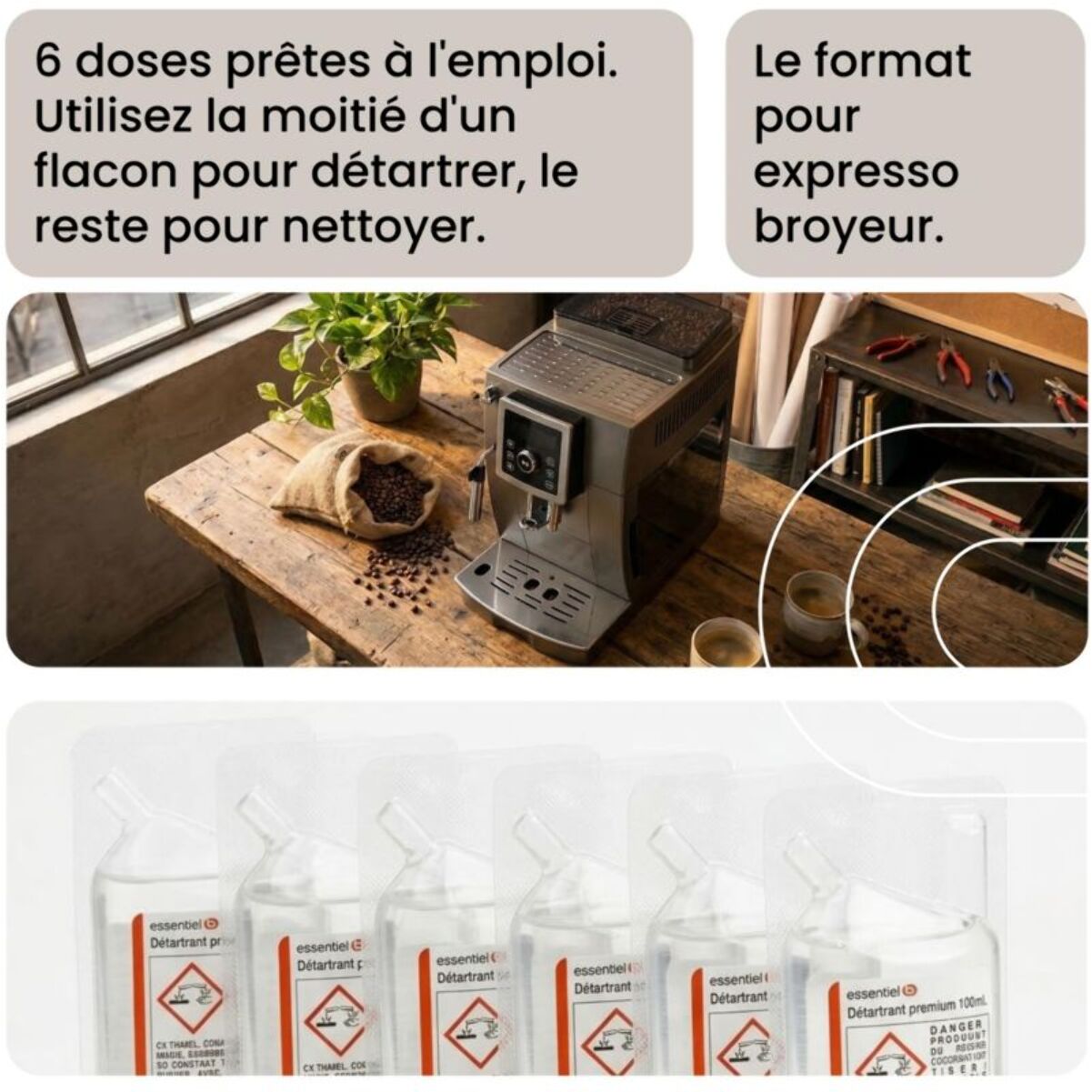 Détartrant ESSENTIELB Premium 6x100mL - idéal expresso broyeur - efficace contre le calcaire