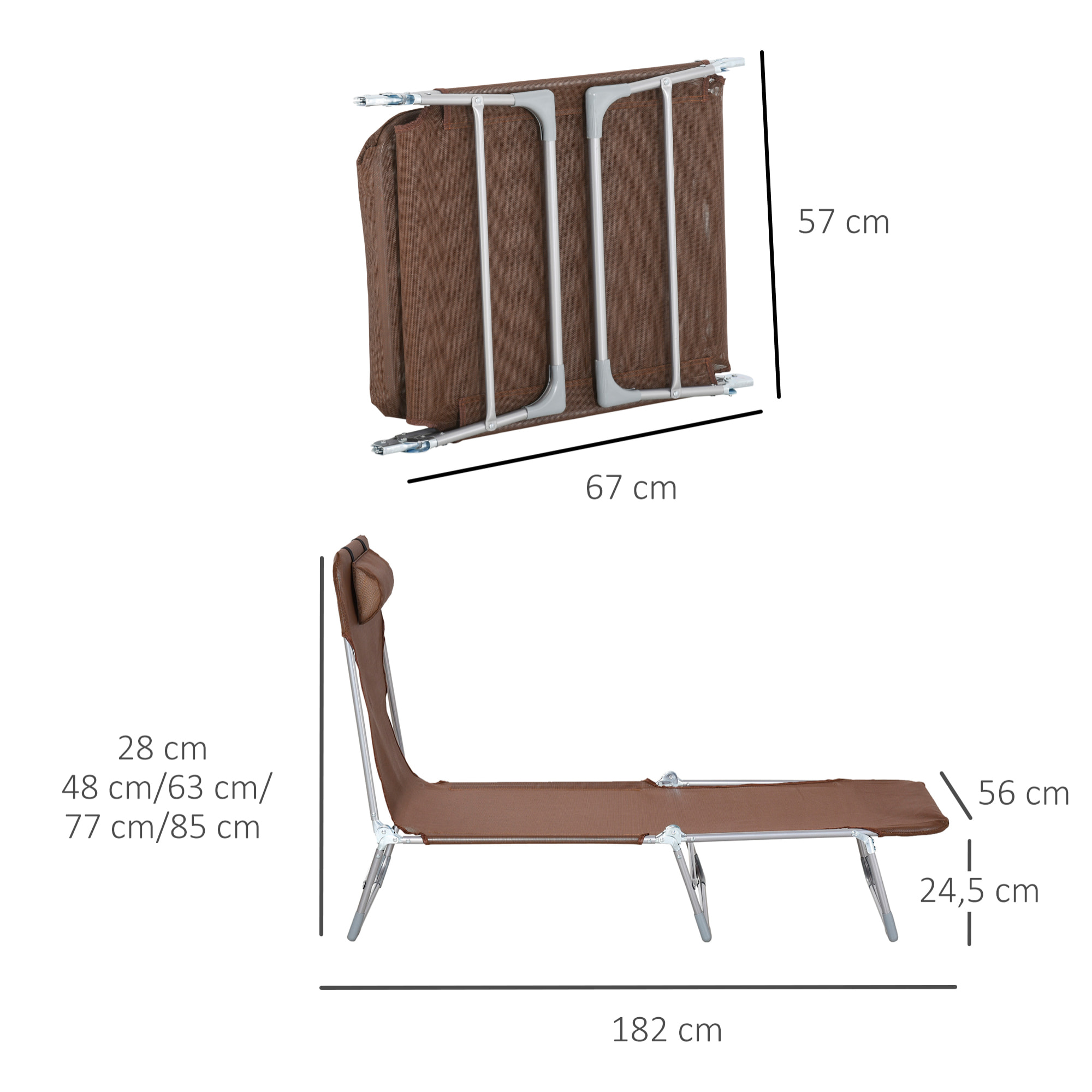 Bain de soleil transat pliable dossier réglable 5 positions acier teslin marron