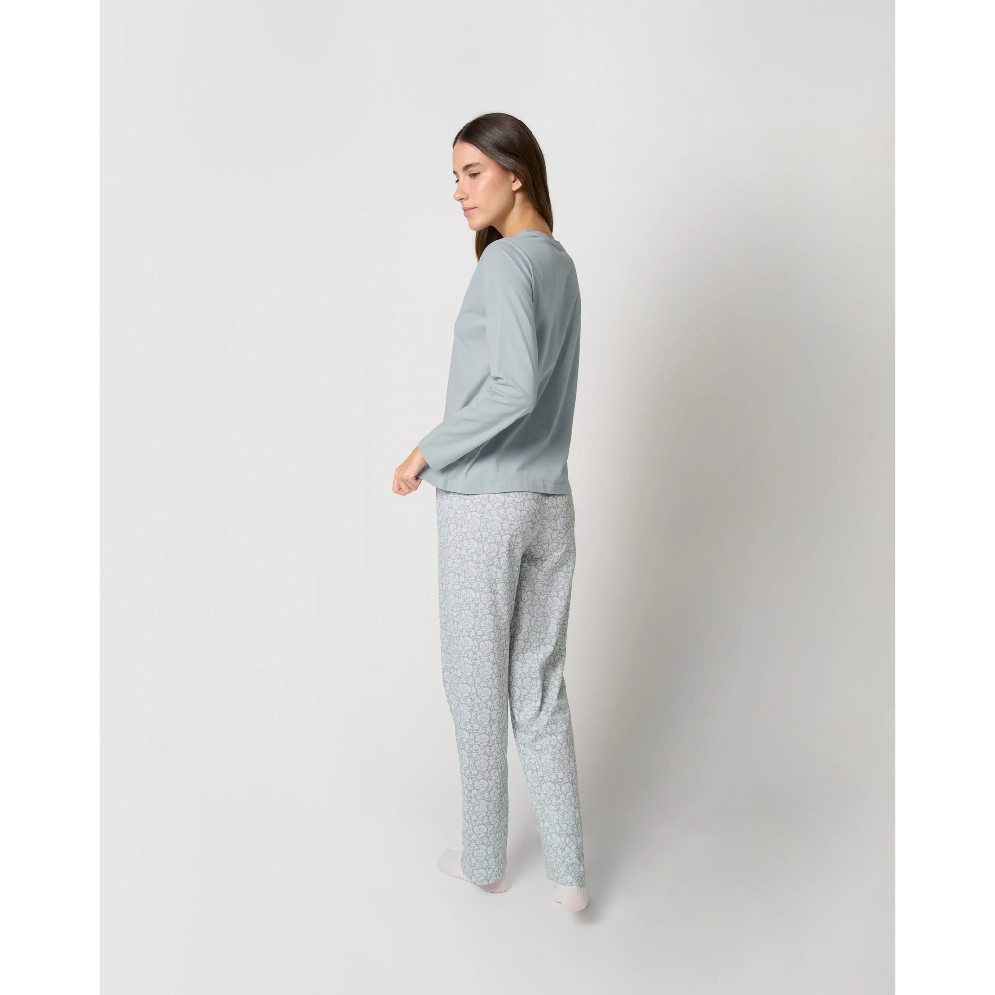 Pigiama lungo in cotone con scollo a V doce azzurro acqua