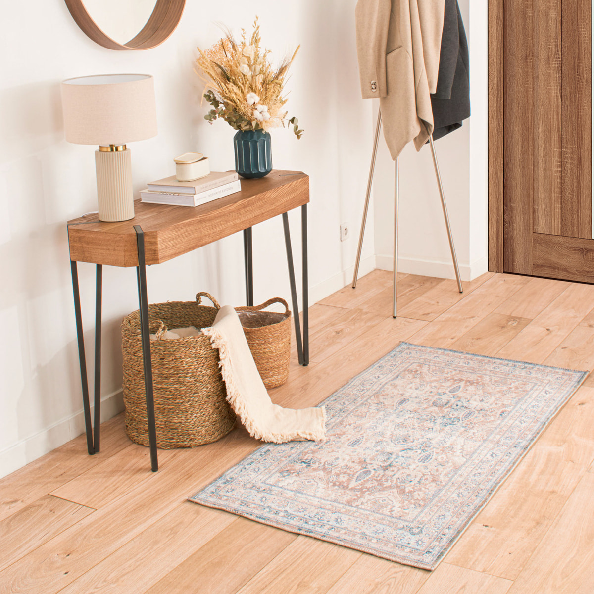 Carry - tapis vintage lavable en machine à 30°c, bleu