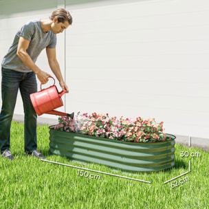 Jardinera Exterior Grande de Acero Galvanizado, Huerto Urbano para Cultivar Plantas, Macetero Exterior con Bordes de Seguridad, Fácil Montaje, Resistente a la Intemperie, 150x62x30 cm, Verde