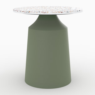 Table d'appoint ronde en tezzazzo et métal vert kaki D44 cm - Daphné