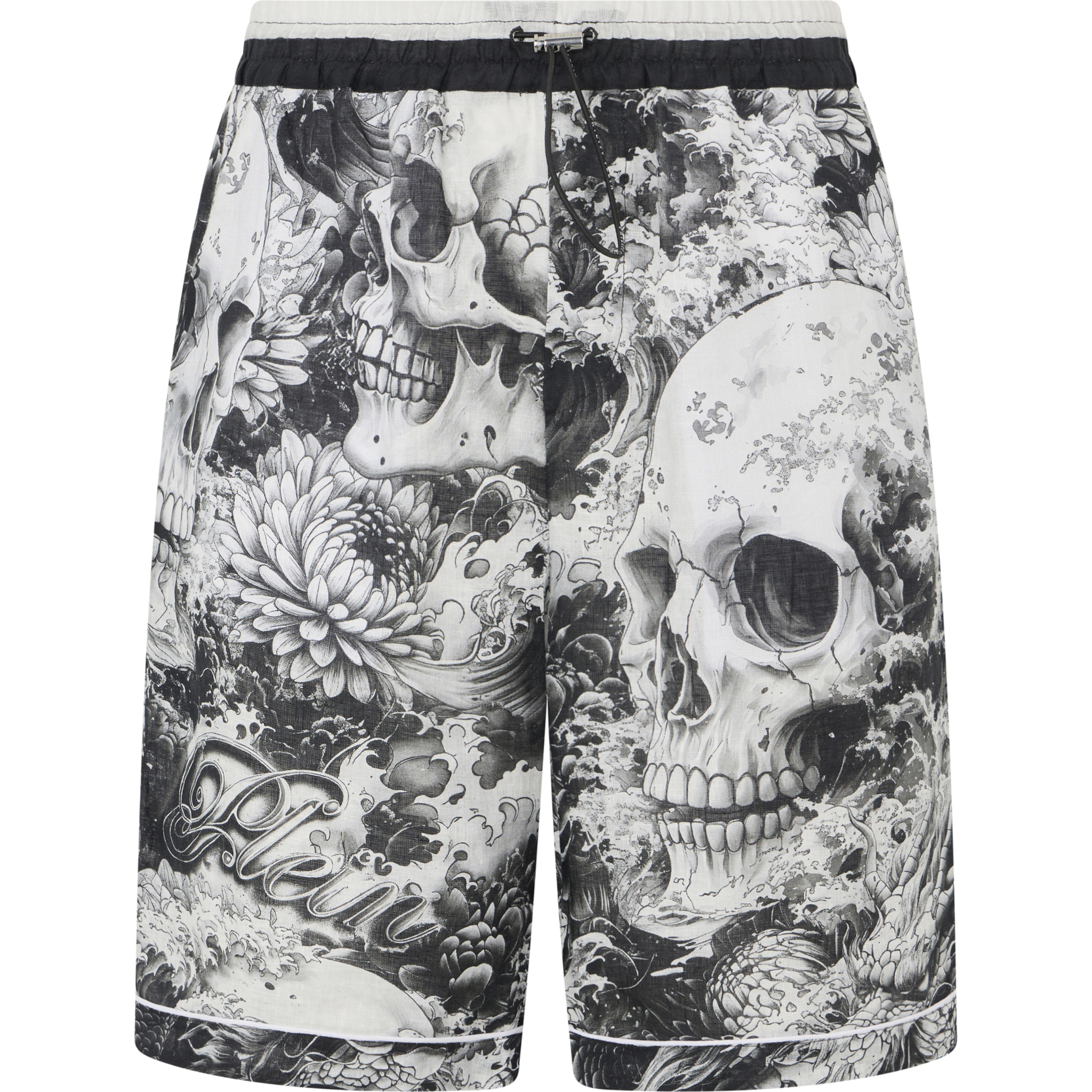 PHILIPP PLEIN Linen Bowling Shorts All-Over Ceramic