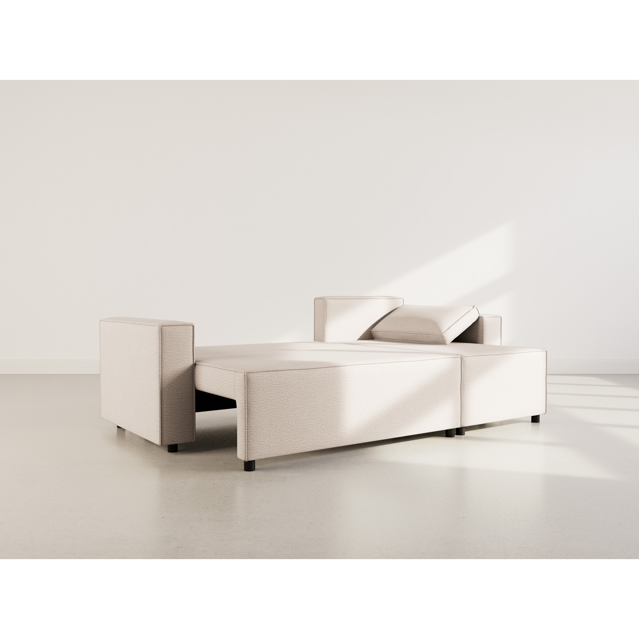 Jonas - canapé d'angle réversible 4 places convertible avec coffre en tissu texturé - Beige