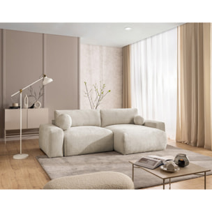 Constance - Canapé d'angle réversible 4 places convertible avec coffre en velours texturé - Beige
