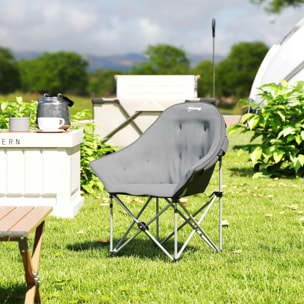 Chaise de camping pliante rembourrée revêtement toucher daim grand confort rangements sac inclus gris