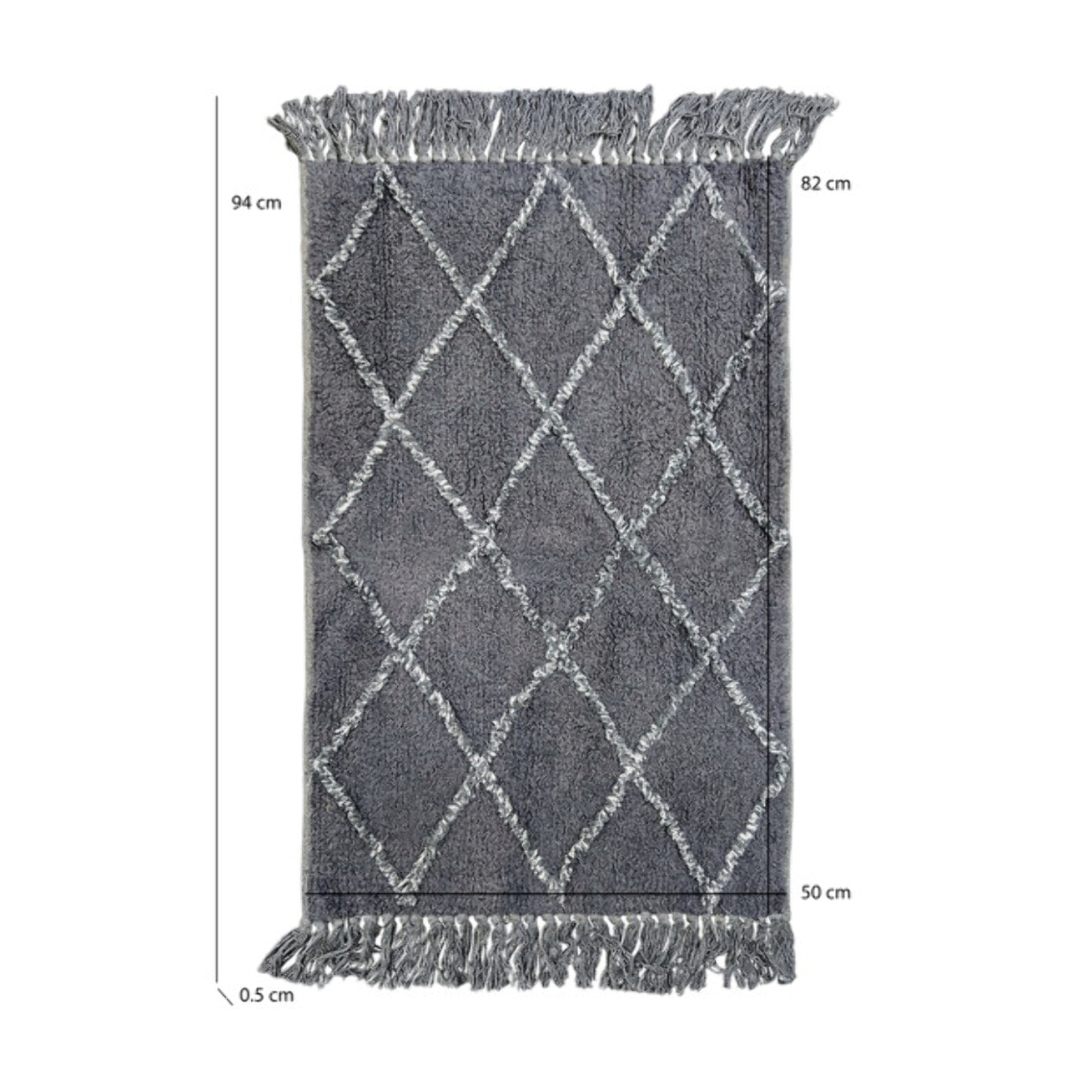 Tapis rectangulaire gris style berbère avec franges - MOMBA