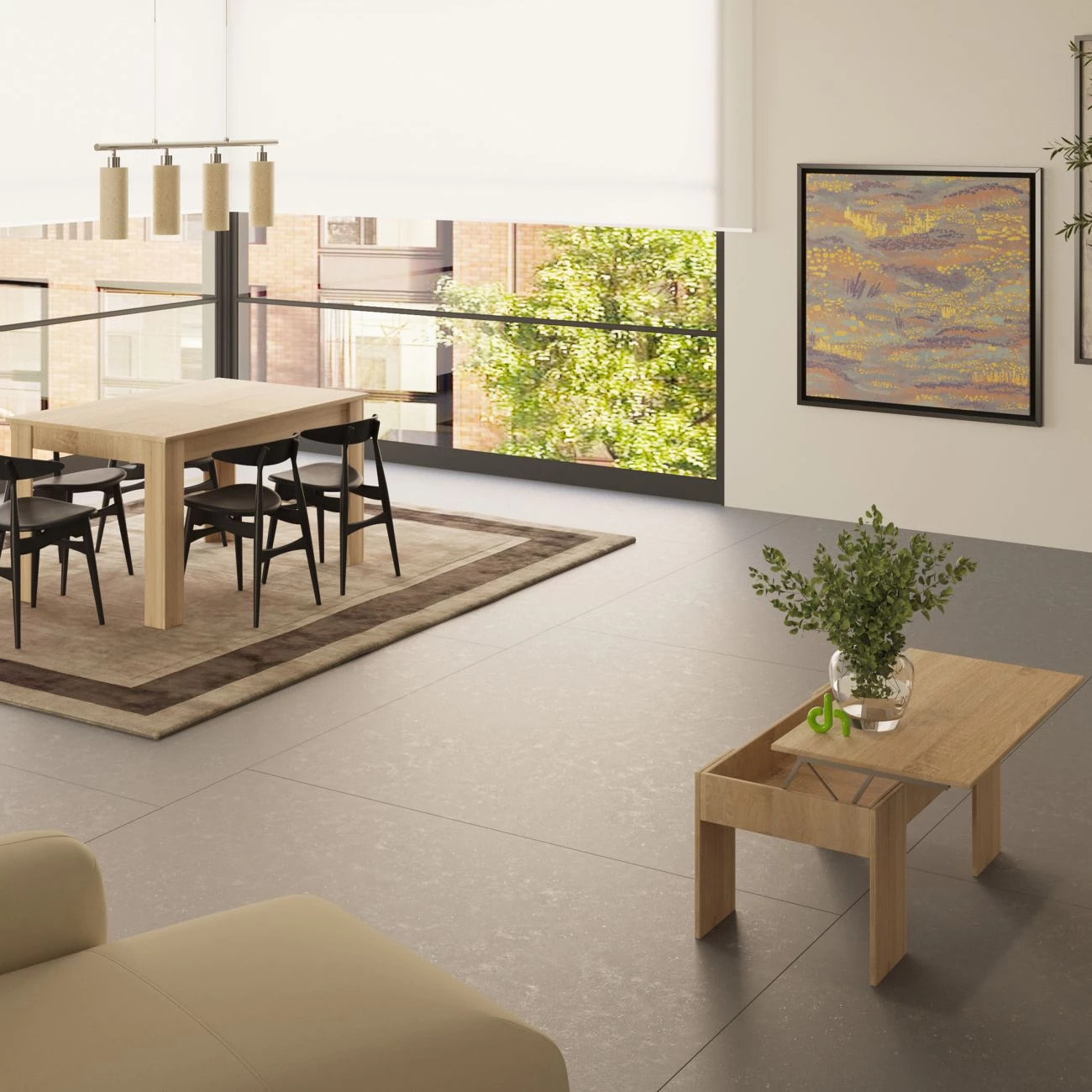 Pack mesa de comedor 140 y mesa de centro Vita Roble Canadian