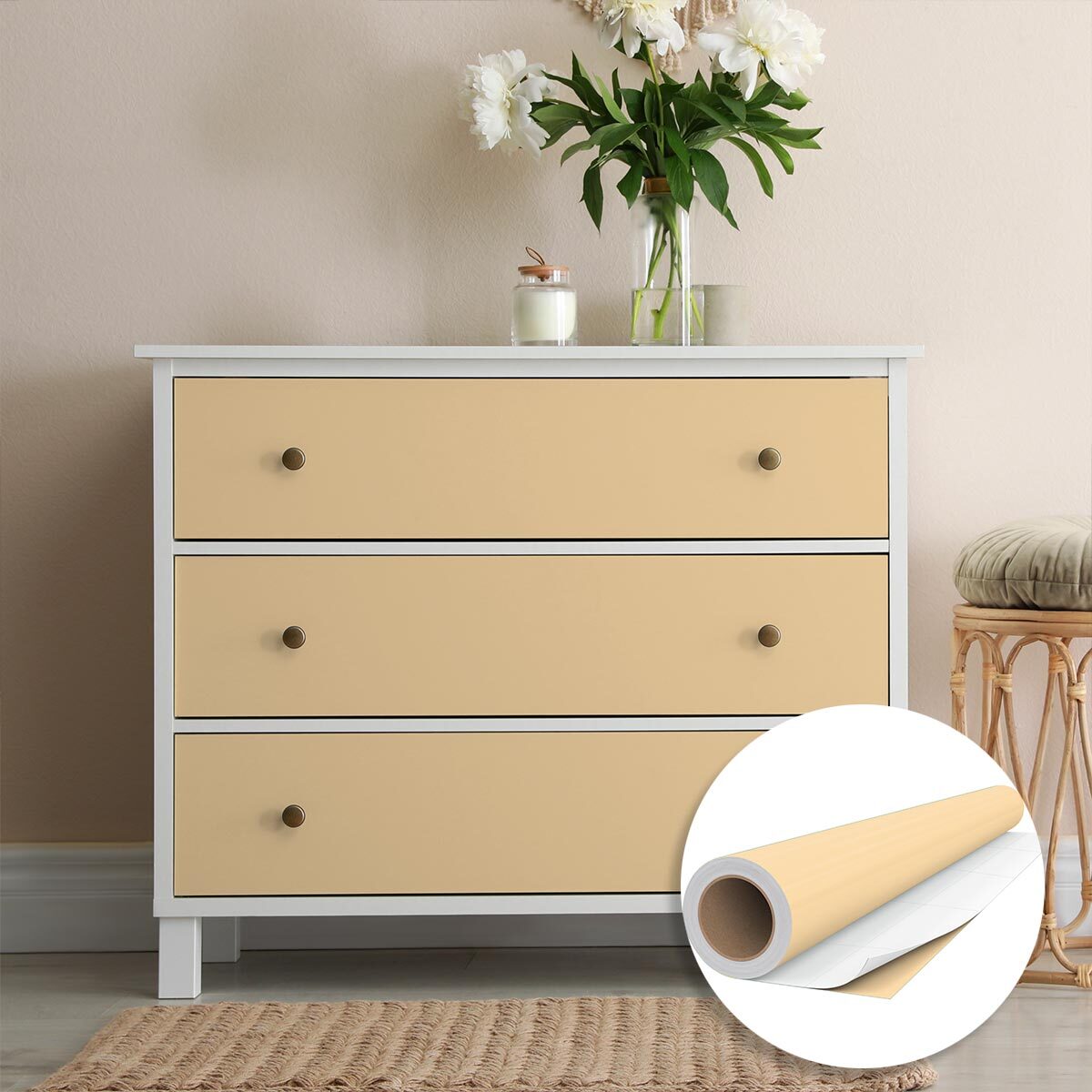 Rouleau adhésif décoratif Vinyle au Mètre - Sable - Sticker Lavable Imperméable Mur Cuisine Meubles
