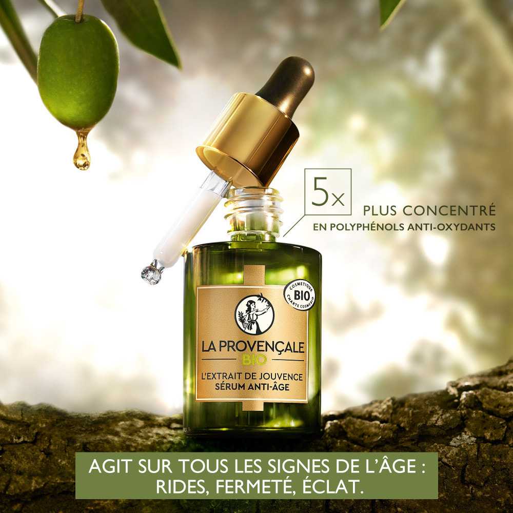 La Provençale Oleo-Jeunesse - Sérum Booster d'Hydratation Anti-âge - Omégas d'huile d'Olive verte & Acide hyaluronique - Tous ty