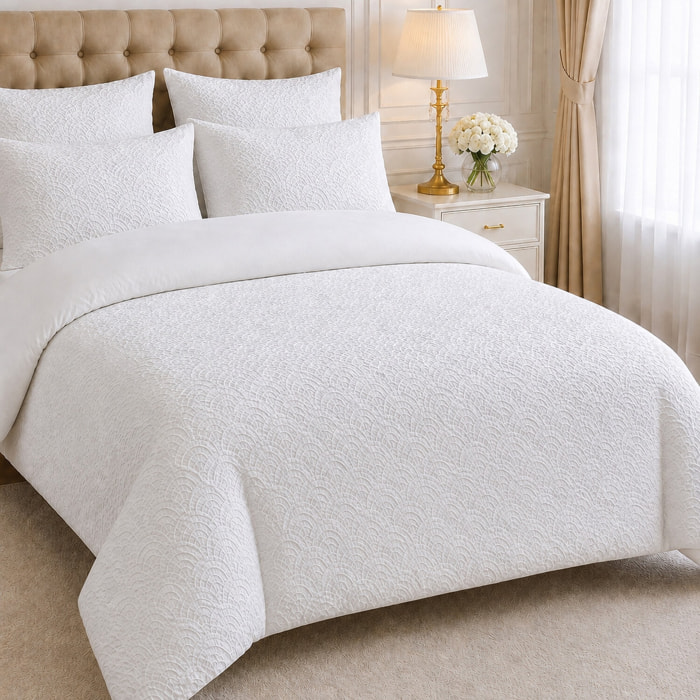 Parure housse de couette 100% microfibre jacquard effet éventails blanc - TILA