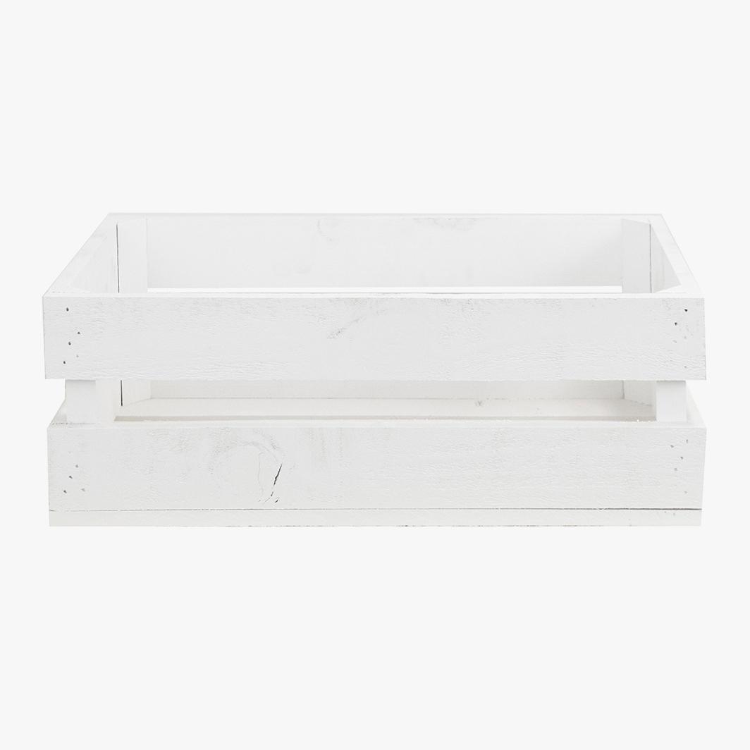 Pack de 3 cajas de madera maciza en tono blanco medianas Alto: 17.5 Largo: 49 Ancho: 29.5